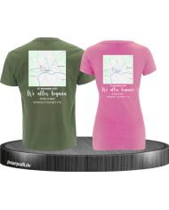 Wo alles begann - persönliche Karte Partnerlook T-Shirt khaki rosa
