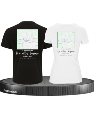 Wo alles begann - persönliche Karte Partnerlook T-Shirt schwarz weiß