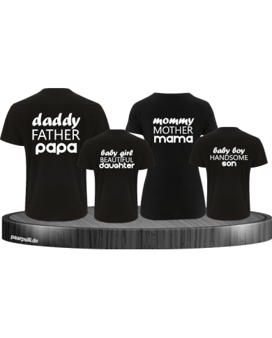 Familienlook TShirts in schwarz mit daddy mommy baby girl baby boy