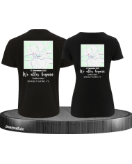 Wo alles begann - persönliche Karte Partnerlook T-Shirt schwarz