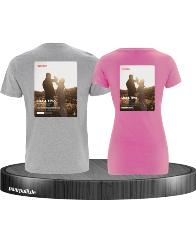 Lovestory Personal Cover Partnerlook T-Shirt grau rosa