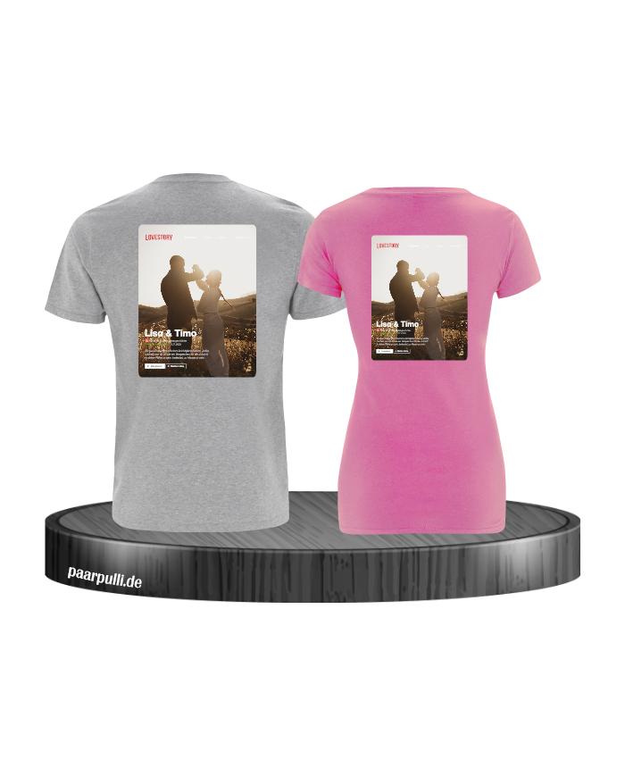 Lovestory Personal Cover Partnerlook T-Shirt grau rosa