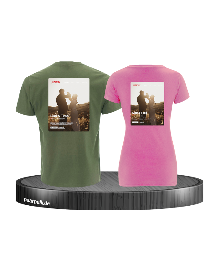 Lovestory Personal Cover Partnerlook T-Shirt khaki rosa