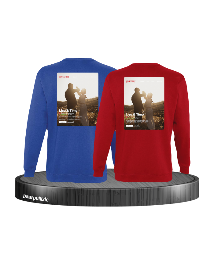 Lovestory Personal Cover Partnerlook Sweatshirt blau rot