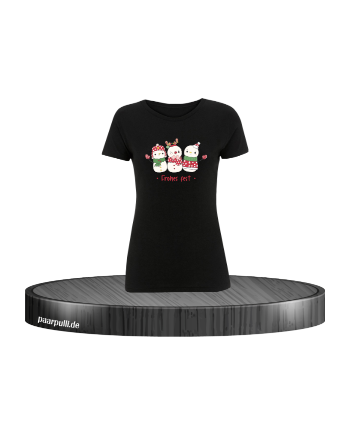 Frohes Fest Schneemann Damen T-Shirt schwarz Größe XL