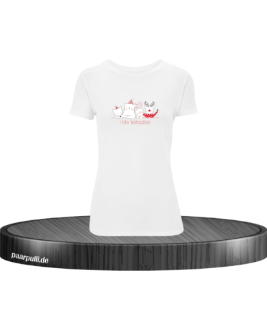 Frohe Weihnachten Familie Damen T-Shirt weiß Größe L