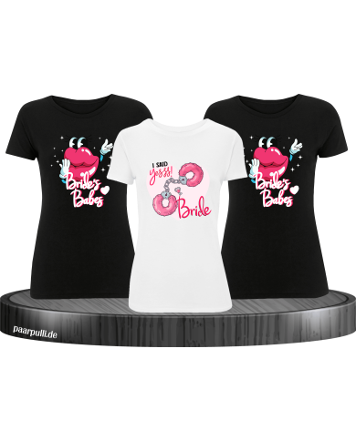 Handcuffs Bride & Bride's Babes T-Shirt Set für Damen Junggesellenabschied