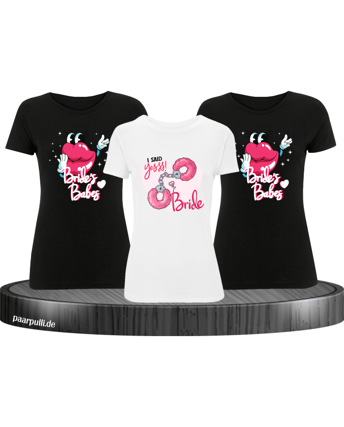 Handcuffs Bride & Bride's Babes T-Shirt Set für Damen Junggesellenabschied