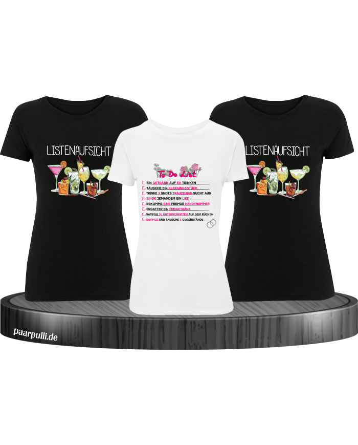 To Do List & Listenaufsicht T-Shirt Set für Damen Junggesellenabschied