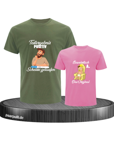 Testergebnis Positiv & Beweisstück Vater und Kind T-Shirt Set