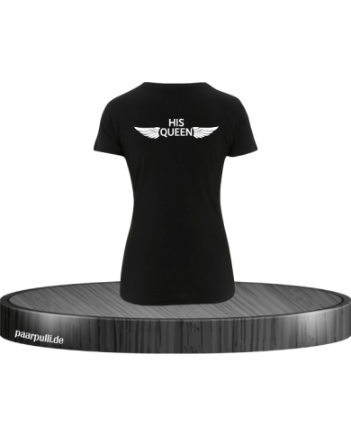 His Queen Engelsflügel Damen T-Shirt schwarz Größe S