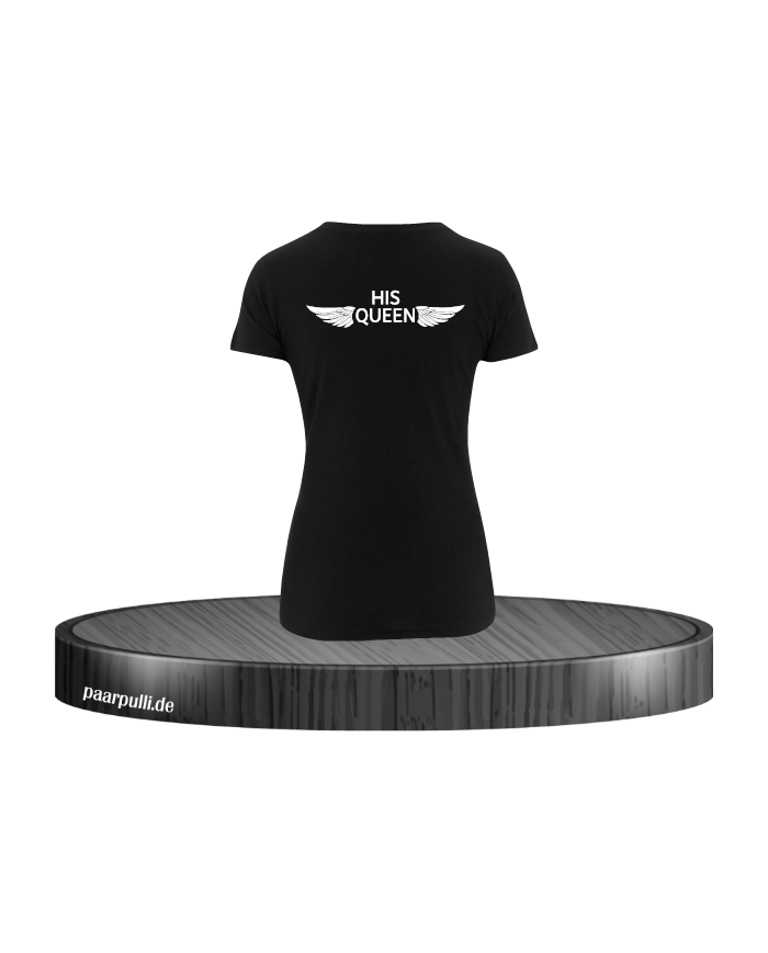 His Queen Engelsflügel Damen T-Shirt schwarz Größe S