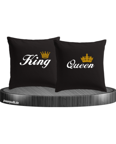 King Queen mit goldene Krone Kissenbezug 40x40 in schwarz King Queen mit goldene Krone Kissenbezug 40x40 in schwarz