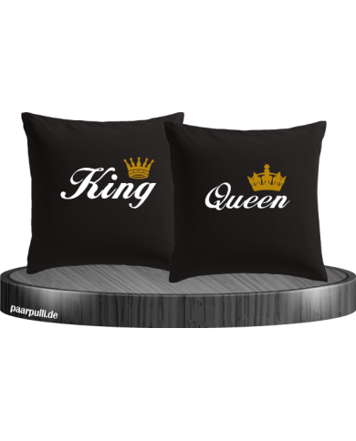 King Queen mit goldene Krone Kissenbezug 40x40 in schwarz