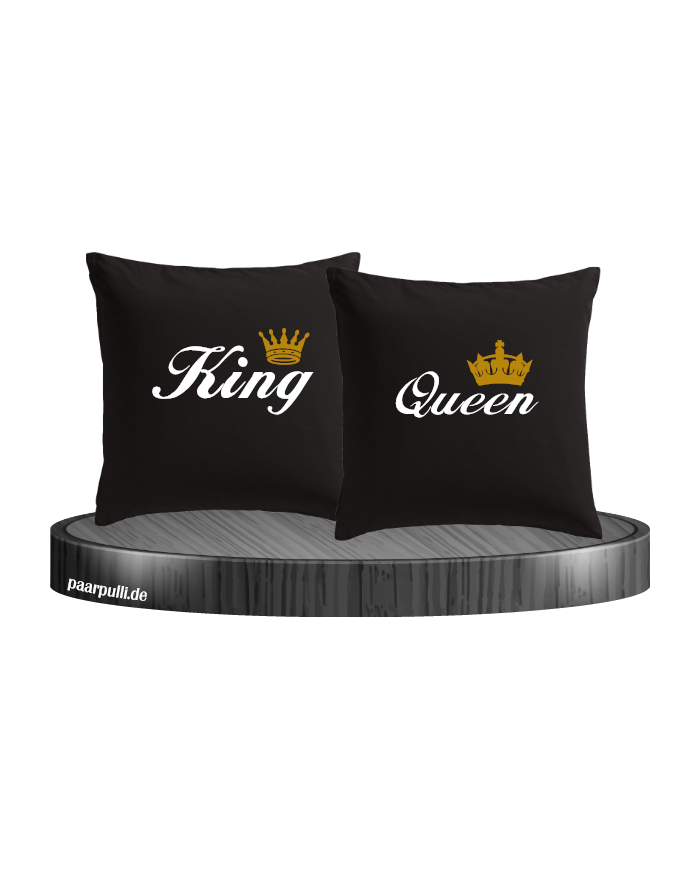 King Queen mit goldene Krone Kissenbezug 40x40 in schwarz