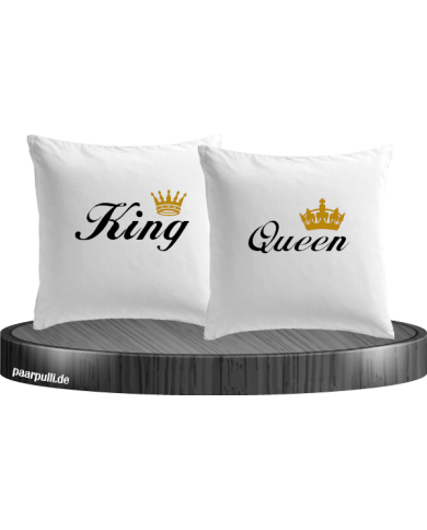 King Queen mit goldene Krone Kissenbezug 40x40 in weiß King Queen mit goldene Krone Kissenbezug 40x40 in weiß