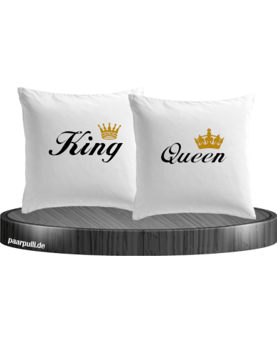 King Queen mit goldene Krone Kissenbezug 40x40 in weiß