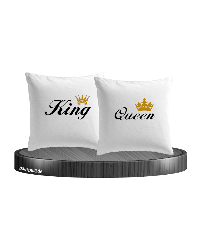 King Queen mit goldene Krone Kissenbezug 40x40 in weiß