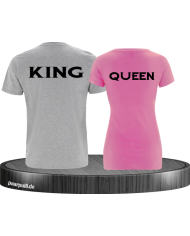 Queen King Pärchen T-Shirt  in Grau&Rosa mit zusammengehörenden Männchen