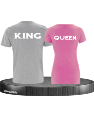 King&Queen in weiß auf pärchen shirts hinten männchen und weibchen