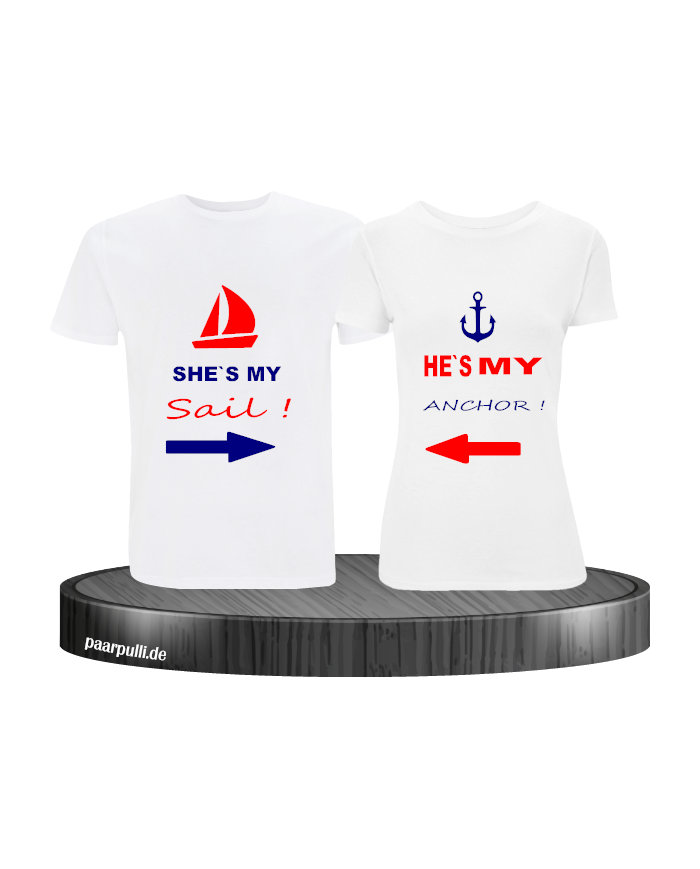 Partner t-shirts bedruckt mit shes/hes my sail