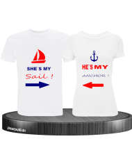 Partner t-shirts bedruckt mit shes/hes my sail