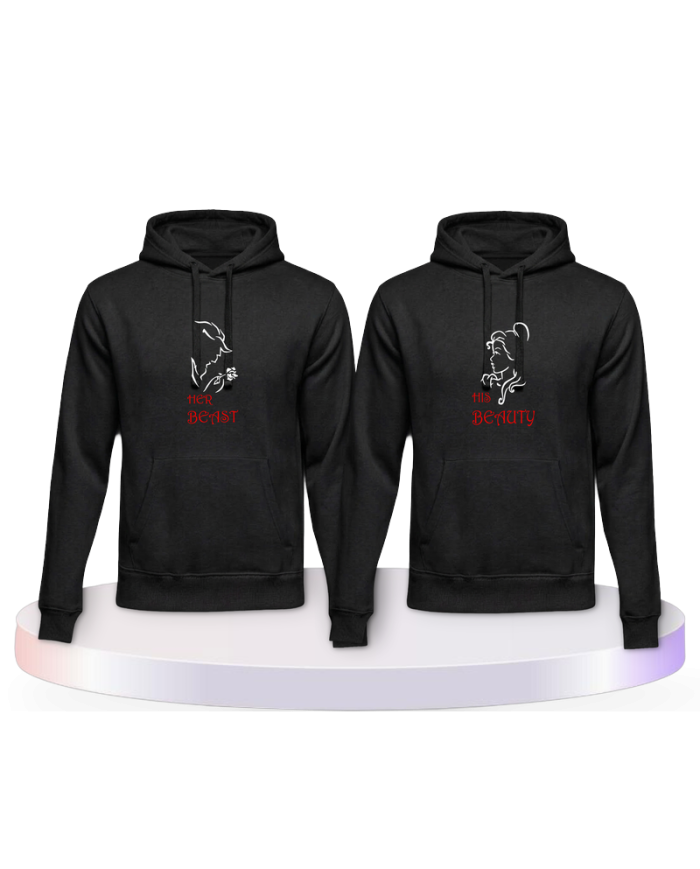 Partnerlook Hoodies mit Her Beast His Beauty | Paarpulli