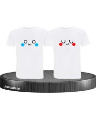 Geschwister Bruder Schwester TShirts mit Smileys auf der Brust bedruckt in weiß