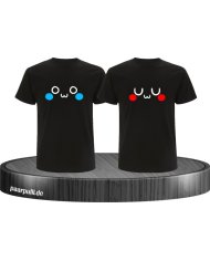 Geschwister Bruder Schwester TShirts mit Smileys auf der Brust bedruckt in schwarz
