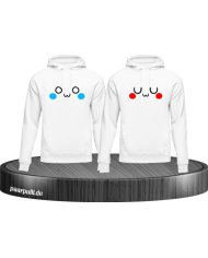 Geschwister Bruder Schwester Hoodies mit Smileys auf der Brust bedruckt in weiß