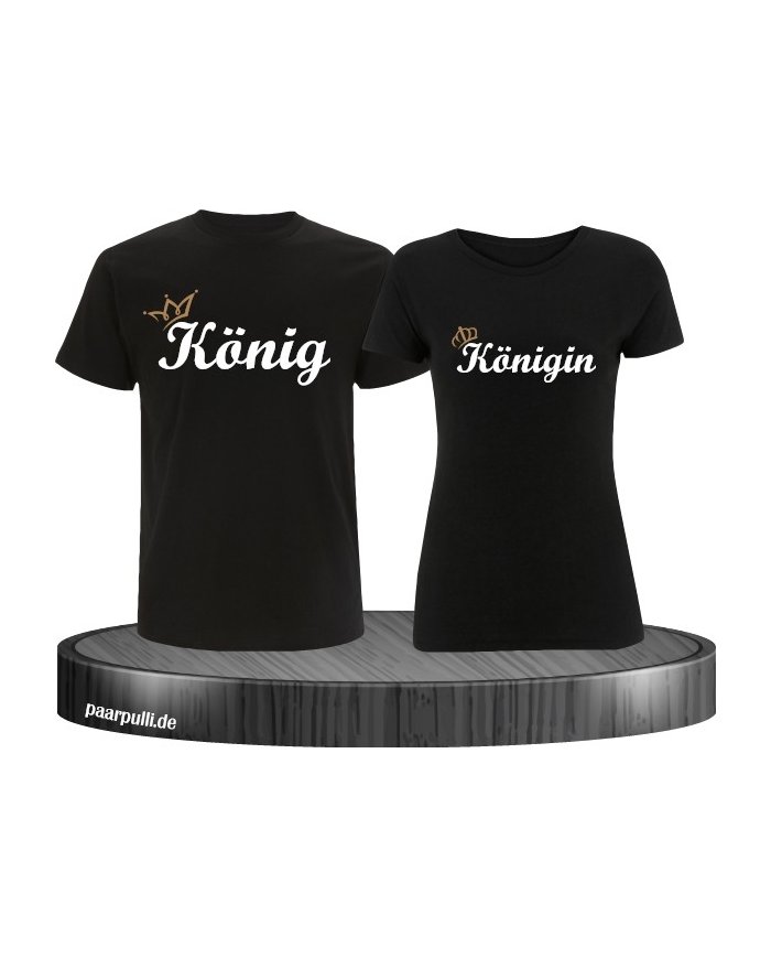 König und Königin mit Krone Partnerlook TShirts in schwarz