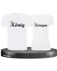 König und Königin mit Krone Partnerlook TShirts in weiß