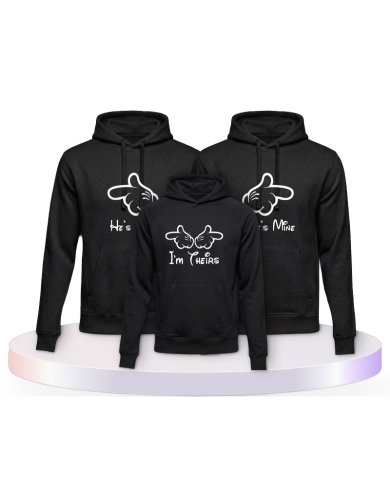 Minni,Mickey & Junior im HersHis Familienset Hoodies | Paarpulli
