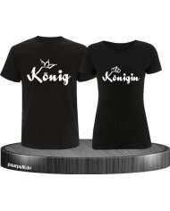 König und Königin mit Krone Partnerlook TShirts in schwarz