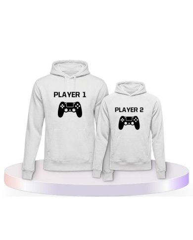 Player One & Player Two für Gamer Eltern-Kind Hoodies | Paarpulli