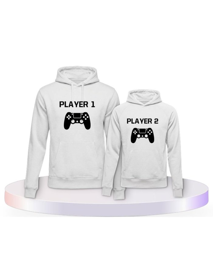 Player One & Player Two für Gamer Eltern-Kind Hoodies | Paarpulli
