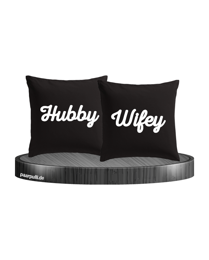 hubby wifey kissen schwarz