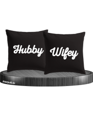 hubby wifey kissen schwarz