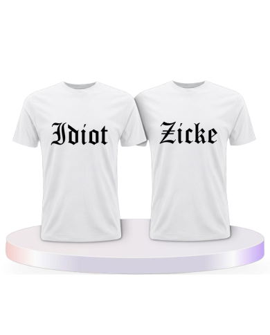 Partnerlook T-Shirts mit Idiot und Zicke | Paarpulli