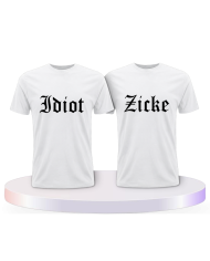Partnerlook T-Shirts mit Idiot und Zicke | Paarpulli