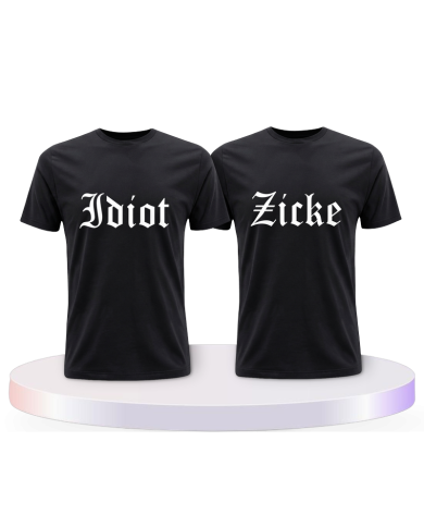 Partnerlook T-Shirts mit Idiot und Zicke | Paarpulli
