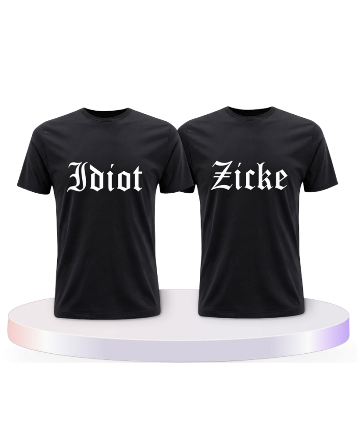Partnerlook T-Shirts mit Idiot und Zicke | Paarpulli
