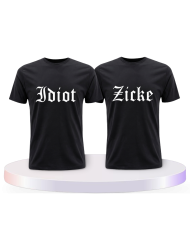 Partnerlook T-Shirts mit Idiot und Zicke | Paarpulli