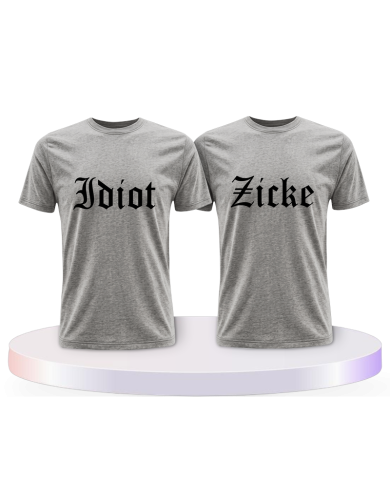 Partnerlook T-Shirts mit Idiot und Zicke | Paarpulli