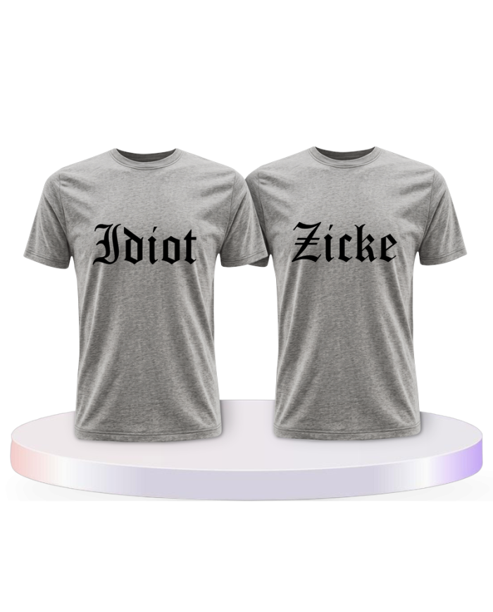 Partnerlook T-Shirts mit Idiot und Zicke | Paarpulli