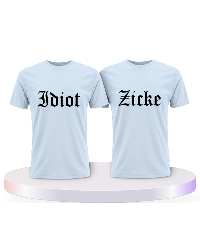 Partnerlook T-Shirts mit Idiot und Zicke | Paarpulli
