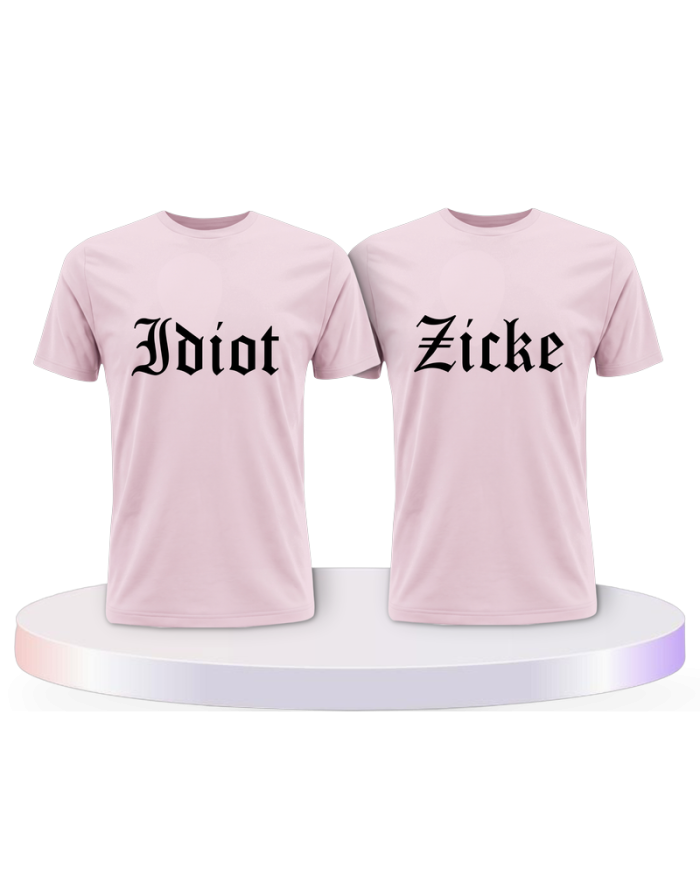Partnerlook T-Shirts mit Idiot und Zicke | Paarpulli