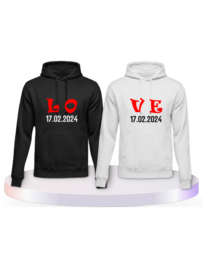 Partnerlook Hoodies mit Love Initial im Style mit Herz | Paarpulli