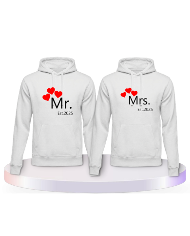 Mr and Mrs mit Wunschjahr Couple Hoodies kaufen | Paarpulli