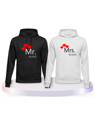 Mr and Mrs mit Wunschjahr Couple Hoodies kaufen | Paarpulli